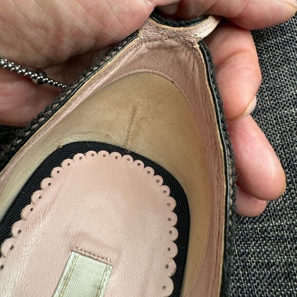 Prada Blue, Black, and Brown Grosgrain Striped Ankle Strap Heels with Bow Sz 40 - Picture 4 of 16